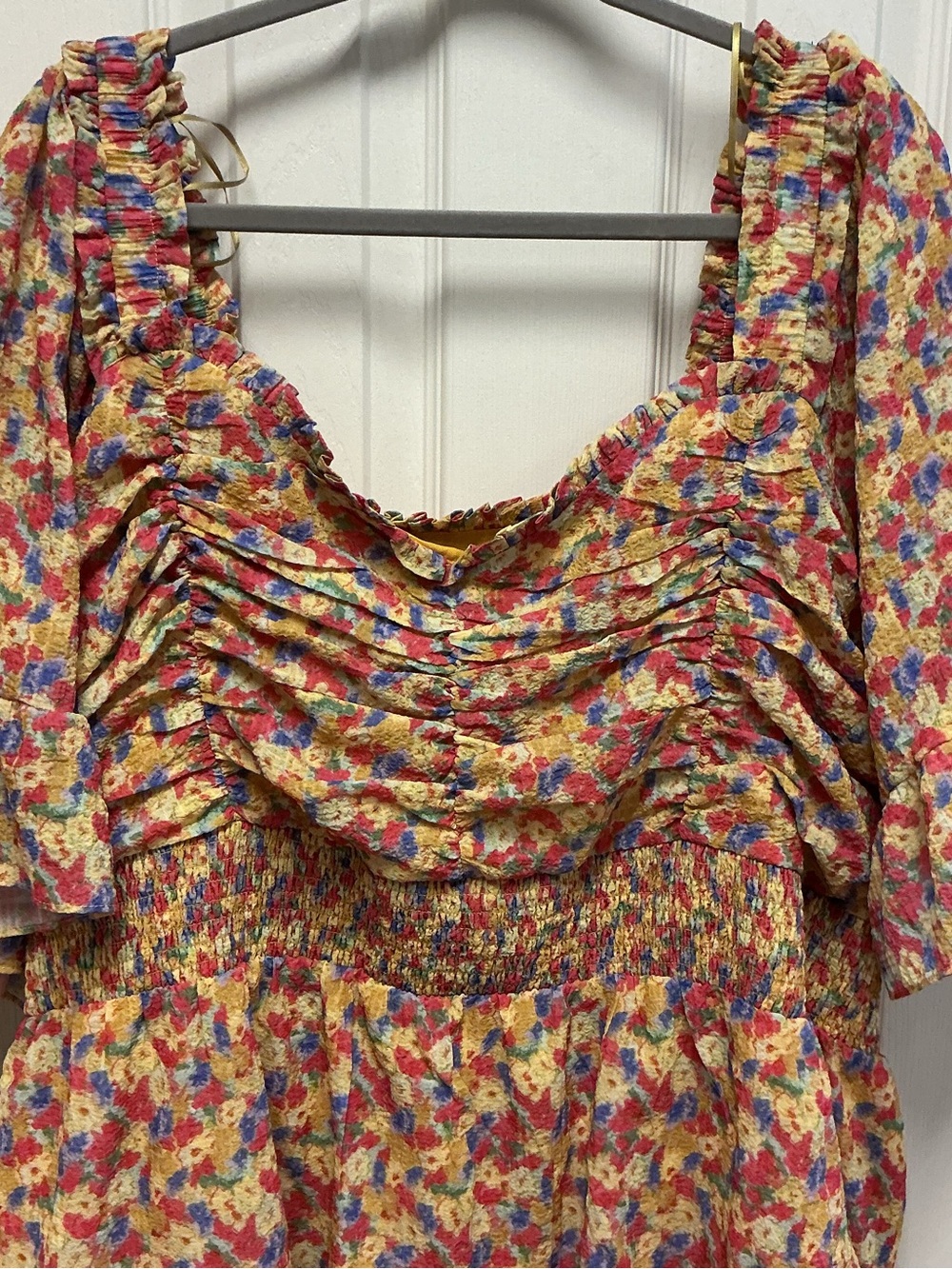 English Factory Plus SZ 3X Floral Smocked Ruffle Tiered Maxi Dress Ruffle Sleeve - Picture 3 of 10